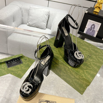 High Sandal Square Heel 12 Cm In Black Calfskin