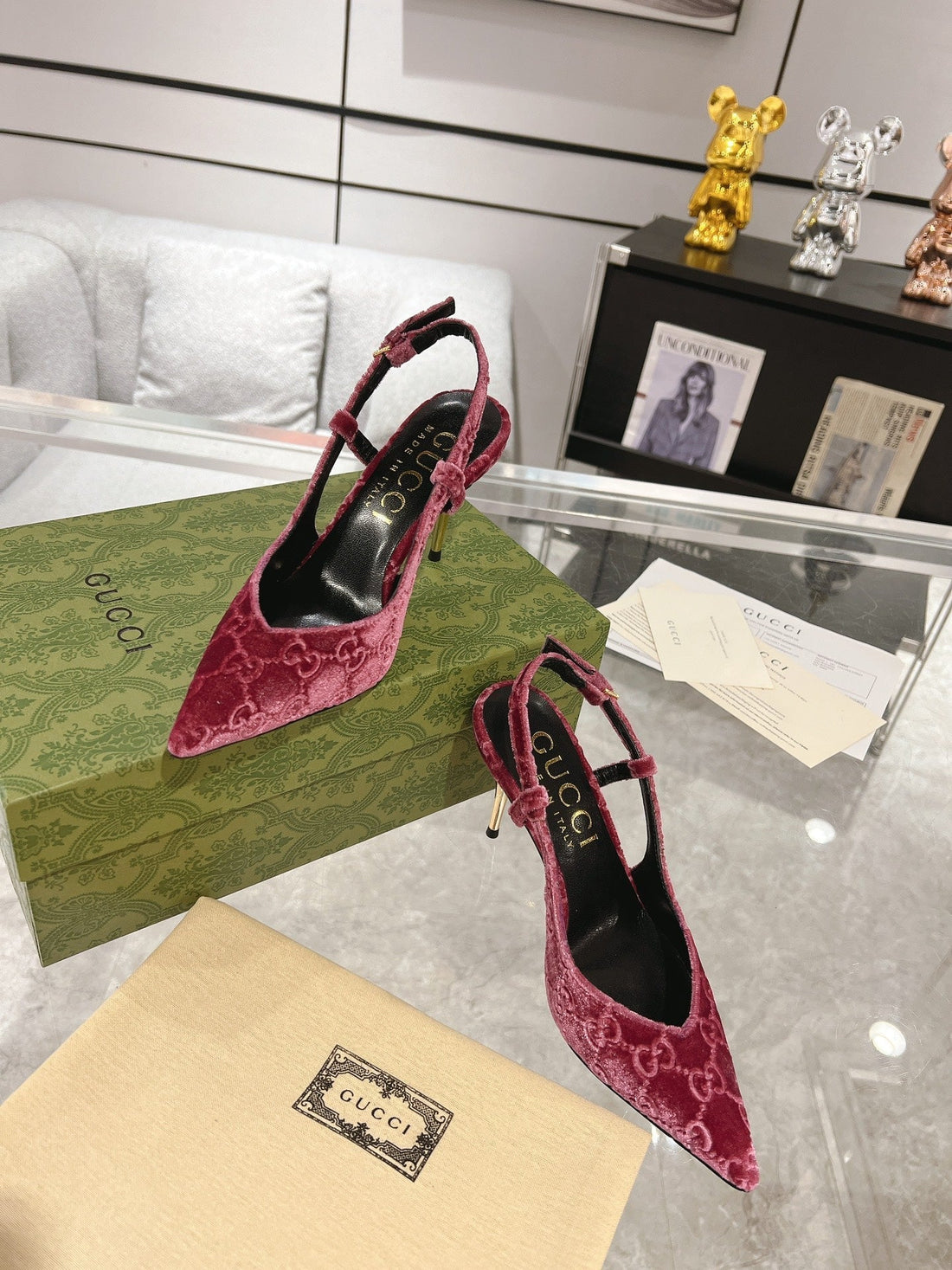 GG Slingback High Heel Pump Magenta Velvet