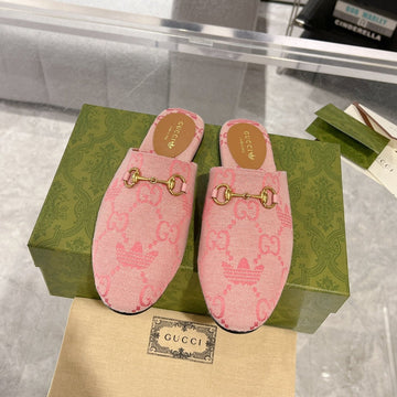 GG & Adidas Mule Horsebit Buckle Light Pink Canvas