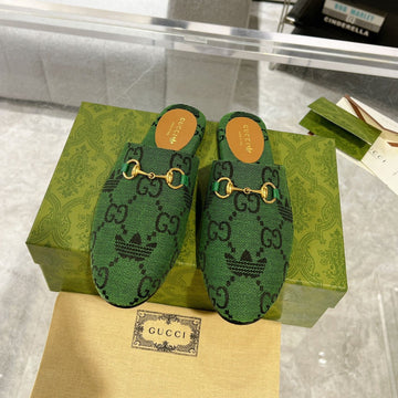 GG & Adidas Mule Horsebit Buckle Dark Green Canvas