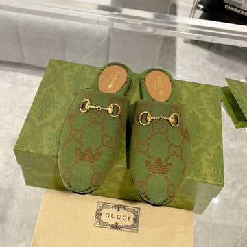 GG & Adidas Mule Horsebit Buckle Olive Canvas