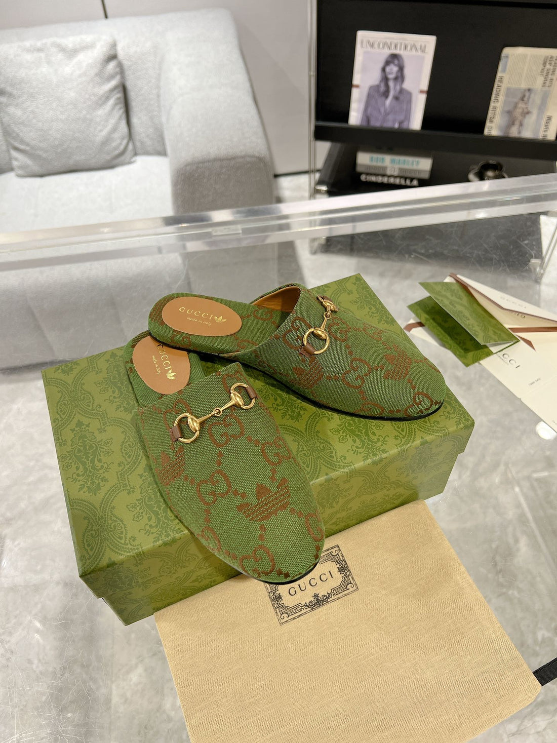 GG & Adidas Mule Horsebit Buckle Olive Canvas