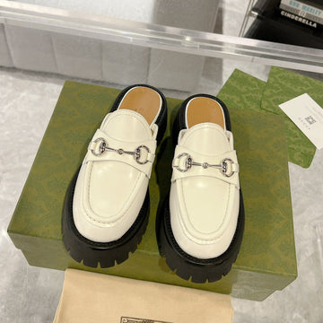 GG Mule With Horsebit White Calfskin