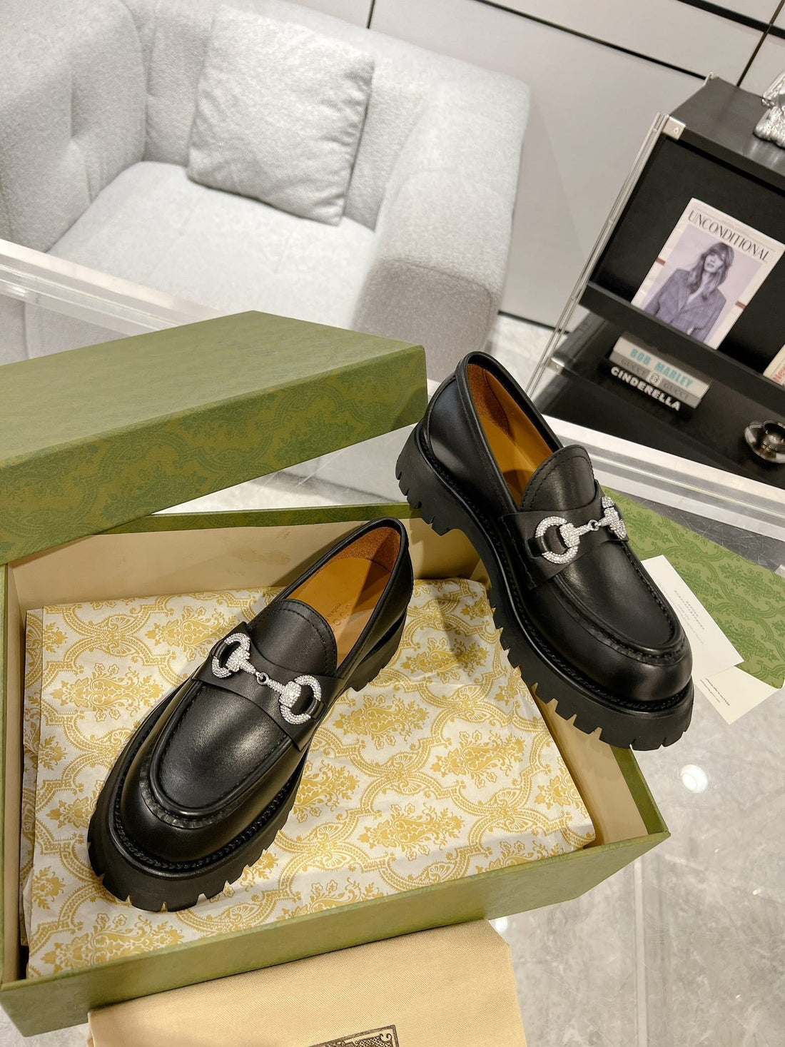 GG Crystal Loafer With Horsebit Black Calfskin