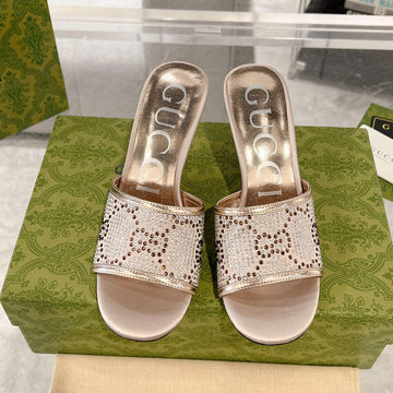 GG Crystals High Sandal Cream Canvas