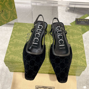 GG Slingback Flats Black Velvet