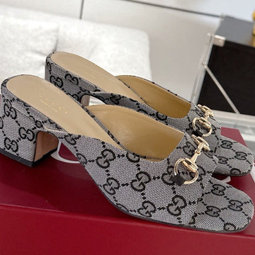 Gc Horsebit Slide Gray Canvas Cowhide 292405