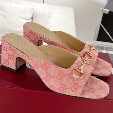Gc Horsebit Slide Pink Canvas Cowhide 292407