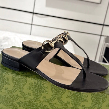 Gc Horsebit Thong Sandals Black Leather 292477