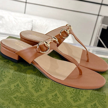 Gc Horsebit Thong Sandals Brown Leather 292478