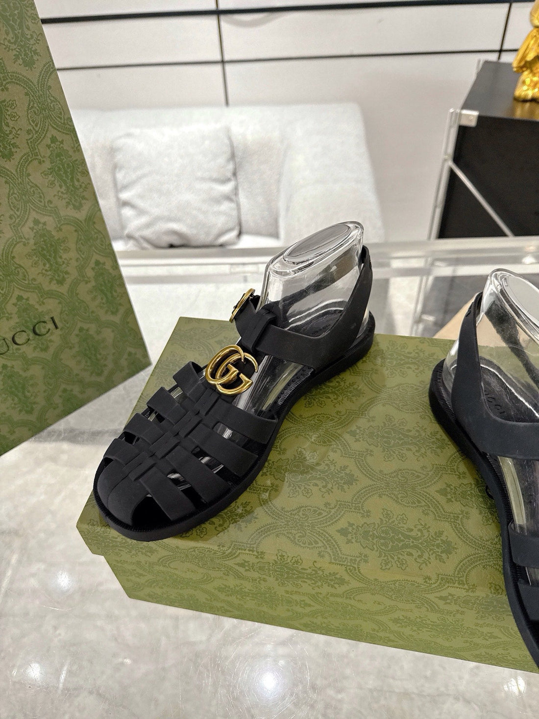 Gc 25 Gold Double G Sandal Black Rubber 292430