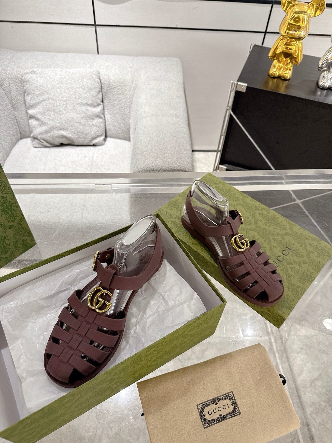 Gc 25 Gold Double G Sandal Bordeaux Rubber 292434