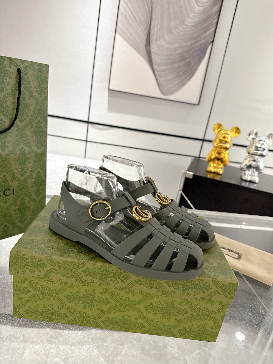 Gc 25 Gold Double G Sandal Dark Green Rubber 292427