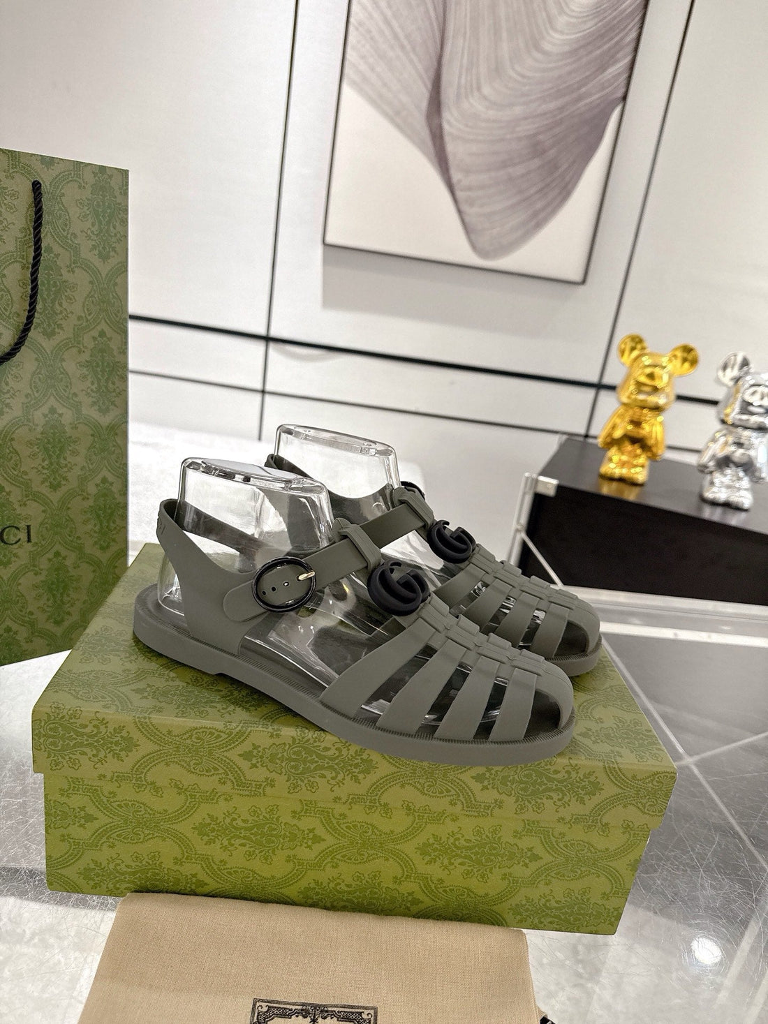 Gc 25 Black Double G Sandal Dark Green Rubber 292428