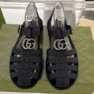 Gc 25 Silver Double G Sandal Black Rubber 292433