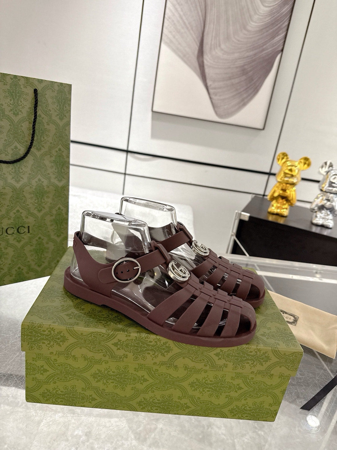Gc 25 Silver Double G Sandal Bordeaux Rubber 292435