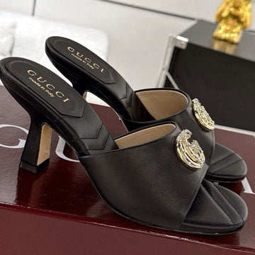 Gc 2025 Double G High Heel Sandals Black Sheepskin 292469