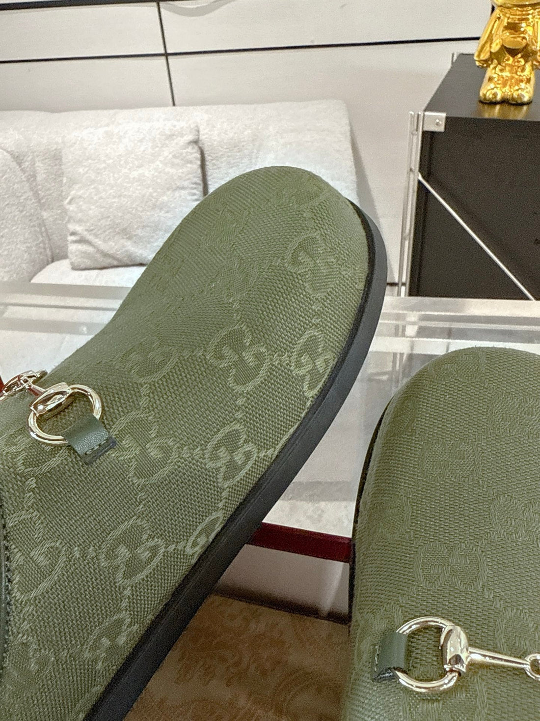 Gc 25 Horsebit Mule Green Monogram Canvas