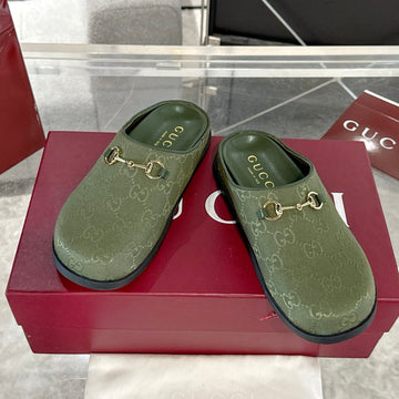Gc 25 Horsebit Mule Green Monogram Canvas