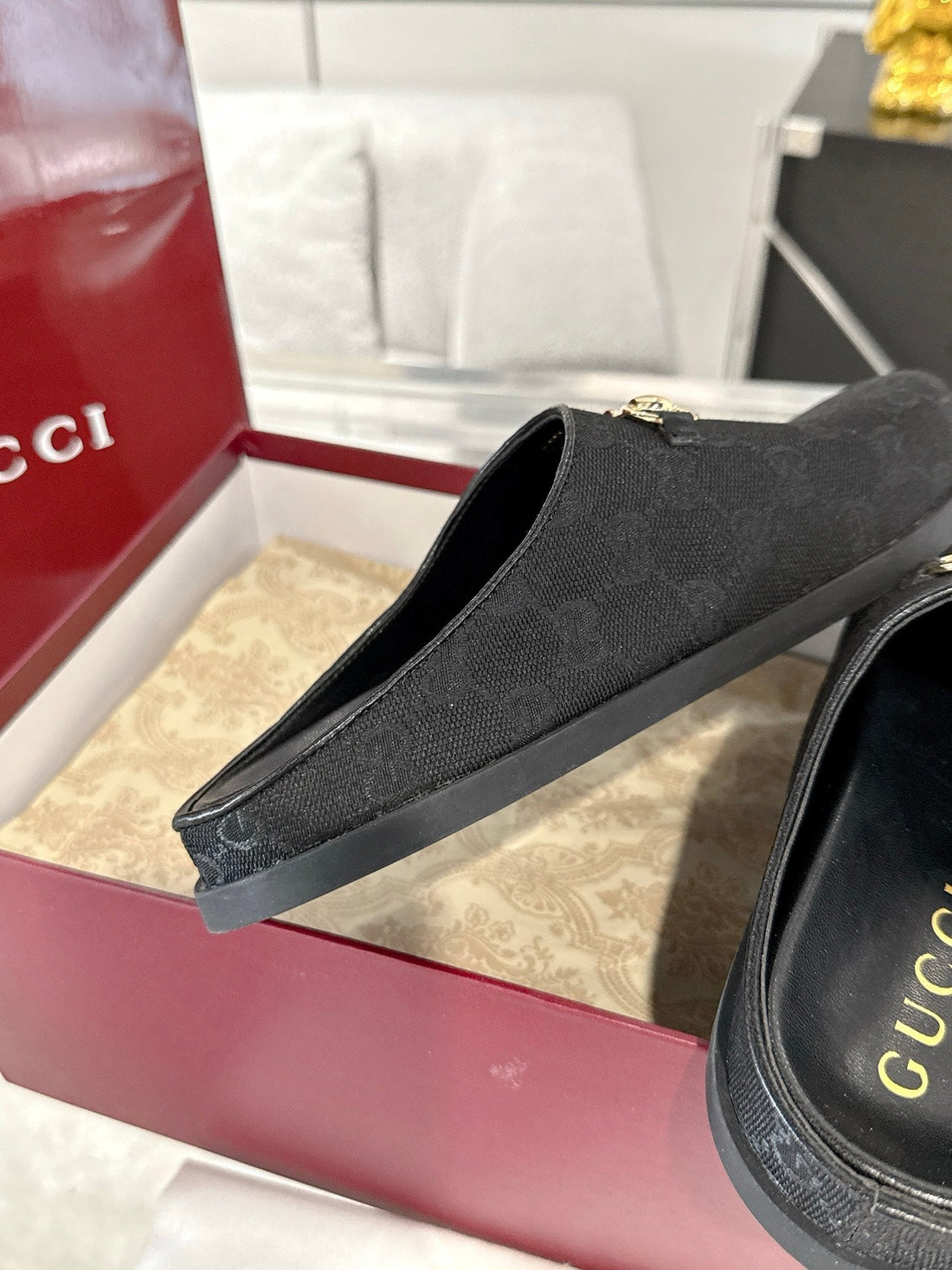 Gc 25 Horsebit Mule Black Monogram Canvas