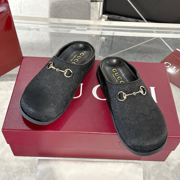 Gc 25 Horsebit Mule Black Monogram Canvas
