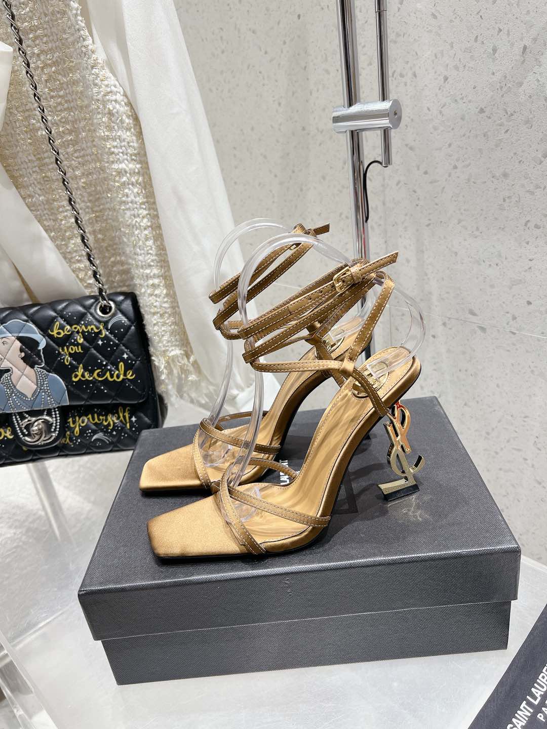 High-Heel 85 Mm Sandal Mule In Metallic Gold Silk