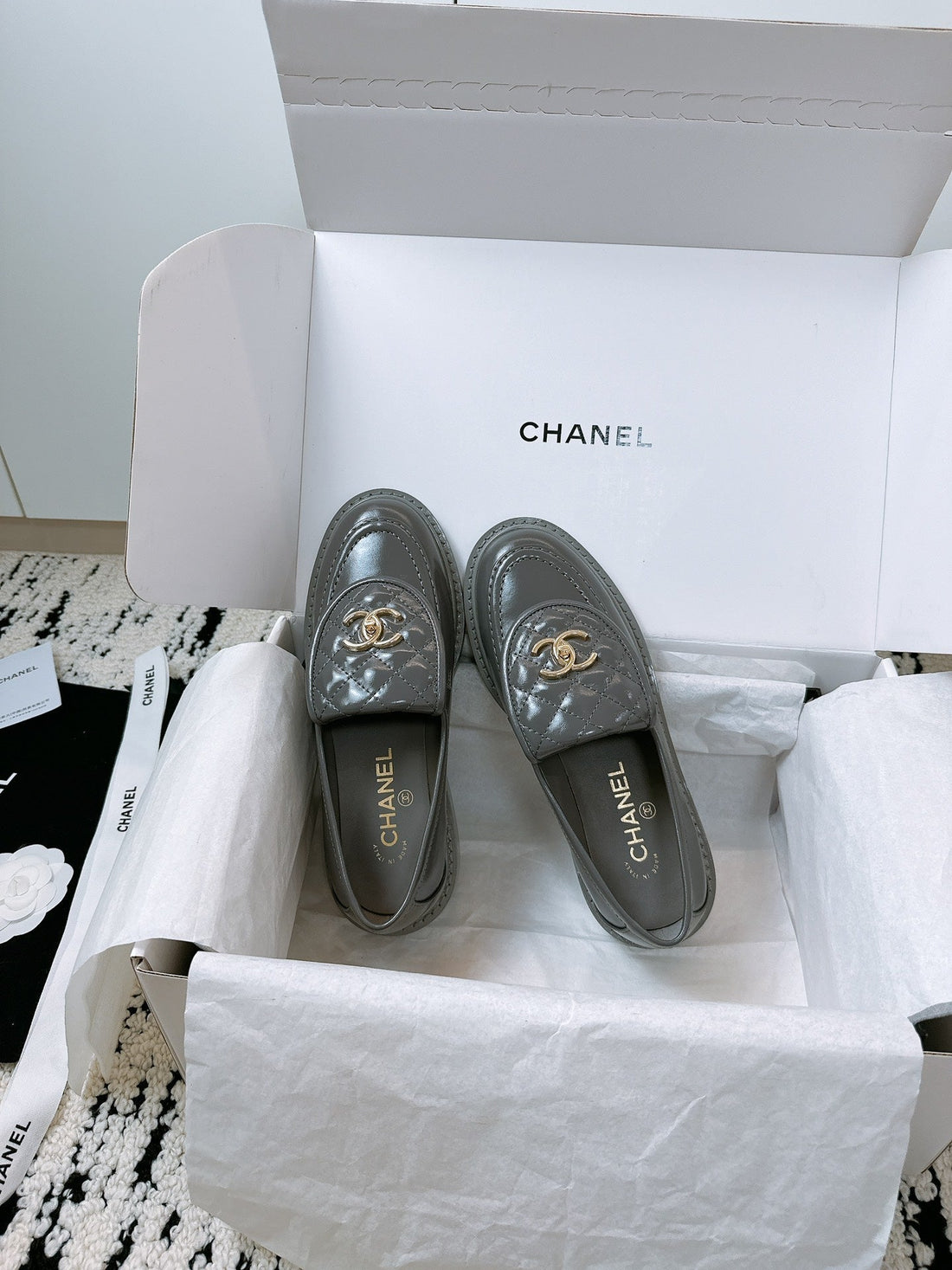 CC Moccasins 25MM In Grey Glossy Lambskin 144641