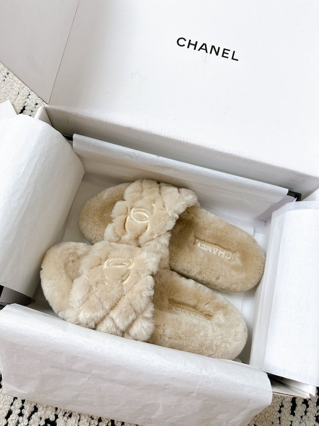CC 25S Slippers 50MM Beige Wool 433605