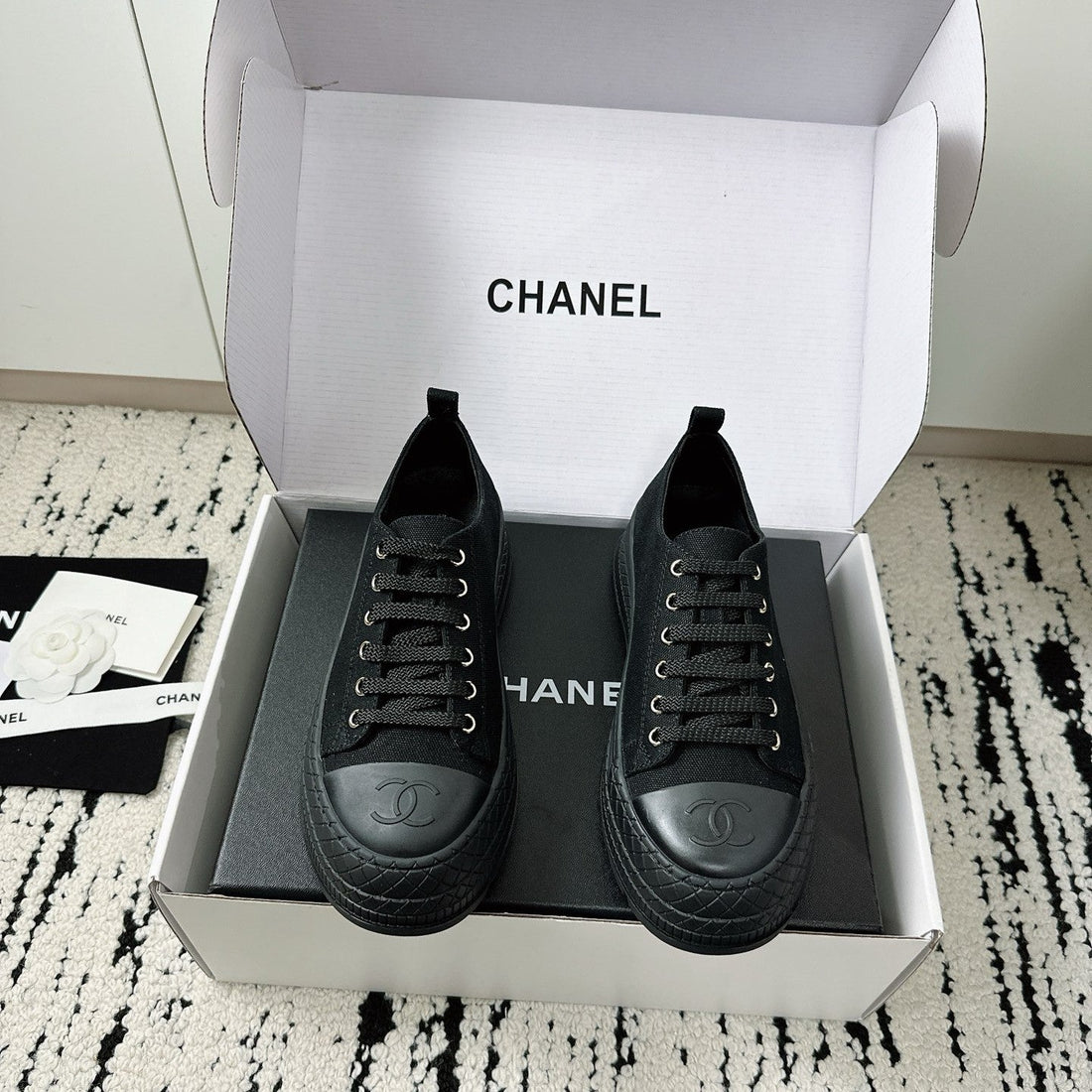 CC Platform Sneakers Black Rubber Cotton 696673