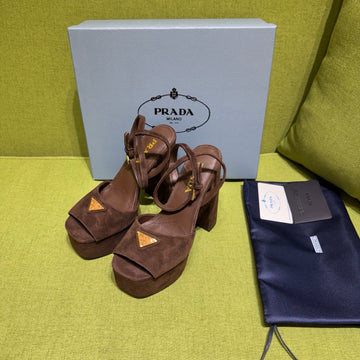 Prada 25 Aw Platform Sandals Dark Brown Suede 564120