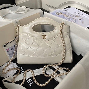 CC 24S31 Nano Shopping Bag 17.5cm Cream Lambskin Gold Hardware