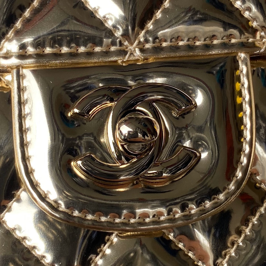 CC MINI 19 FLAP BAG IN GOLDEN METALLIC CALFSKIN WITH STRAP Bags Bible