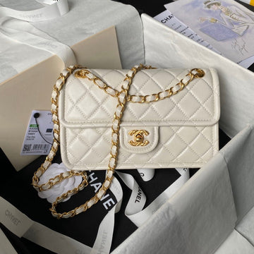 24S Small Flap Bag 23CM Cream Calfskin Gold Hardware