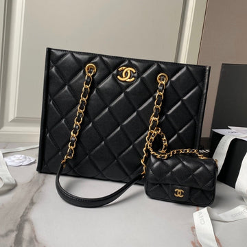 24A Shopping Bag 30CM Black Caviar Gold Hardware