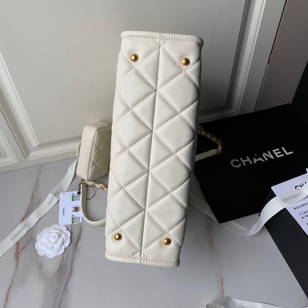 24A Shopping Bag 30CM Cream Caviar Gold Hardware