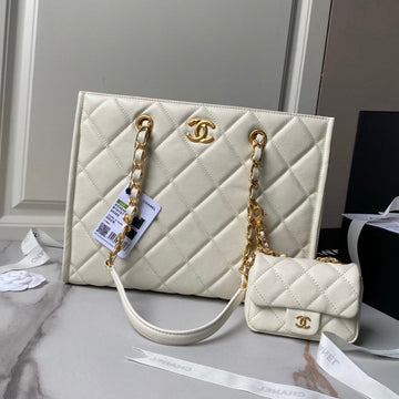 24A Shopping Bag 30CM Cream Caviar Gold Hardware