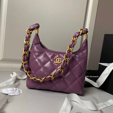 24A Hobo Bag 23CM Violet Calfskin Gold Hardware