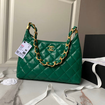 24A Hobo Bag 38CM Green Calfskin Gold Hardware