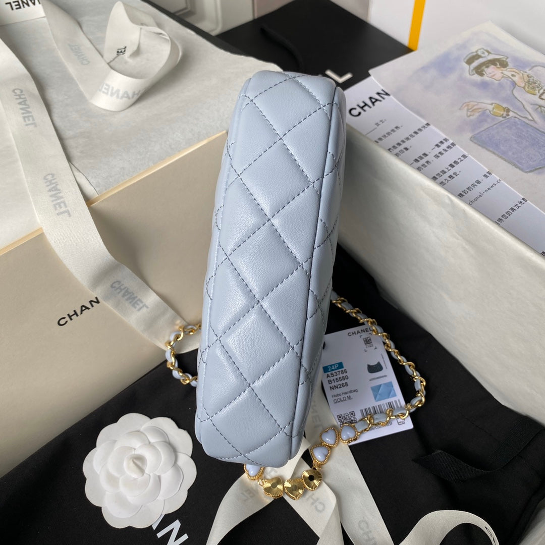 24P CC Hobo Bag 20CM Cloud Blue Lambskin Gold Hardware