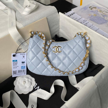 24P CC Hobo Bag 20CM Cloud Blue Lambskin Gold Hardware