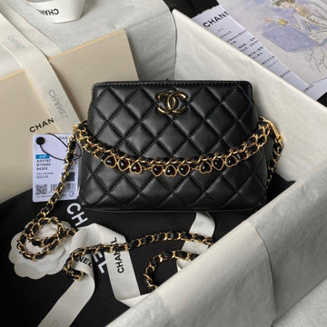 24P Clutch With Chain 19CM Black Lambskin