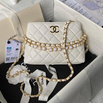 24P Clutch With Chain 19CM White Lambskin