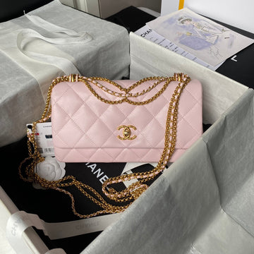 24A Classic Flap Bag 26CM Pink Lambskin Gold Hardware