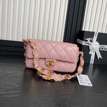 CC 24K Mini Flap Bag 21CM Pink Lambskin Gold Hardware