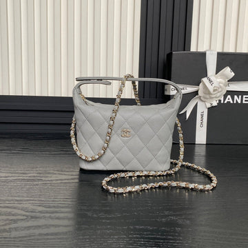 CC 25C Hobo Bag 21.5cm Top Handle Grey Grained Calfskin