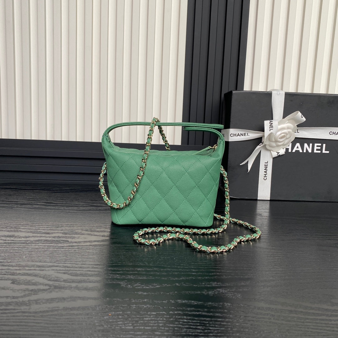 CC 25C Hobo Bag 21.5cm Top Handle Dark Green Grained Calfskin
