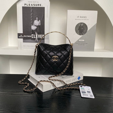 CC Coco Crush Handle Lunch Bag Black Caviar Leather