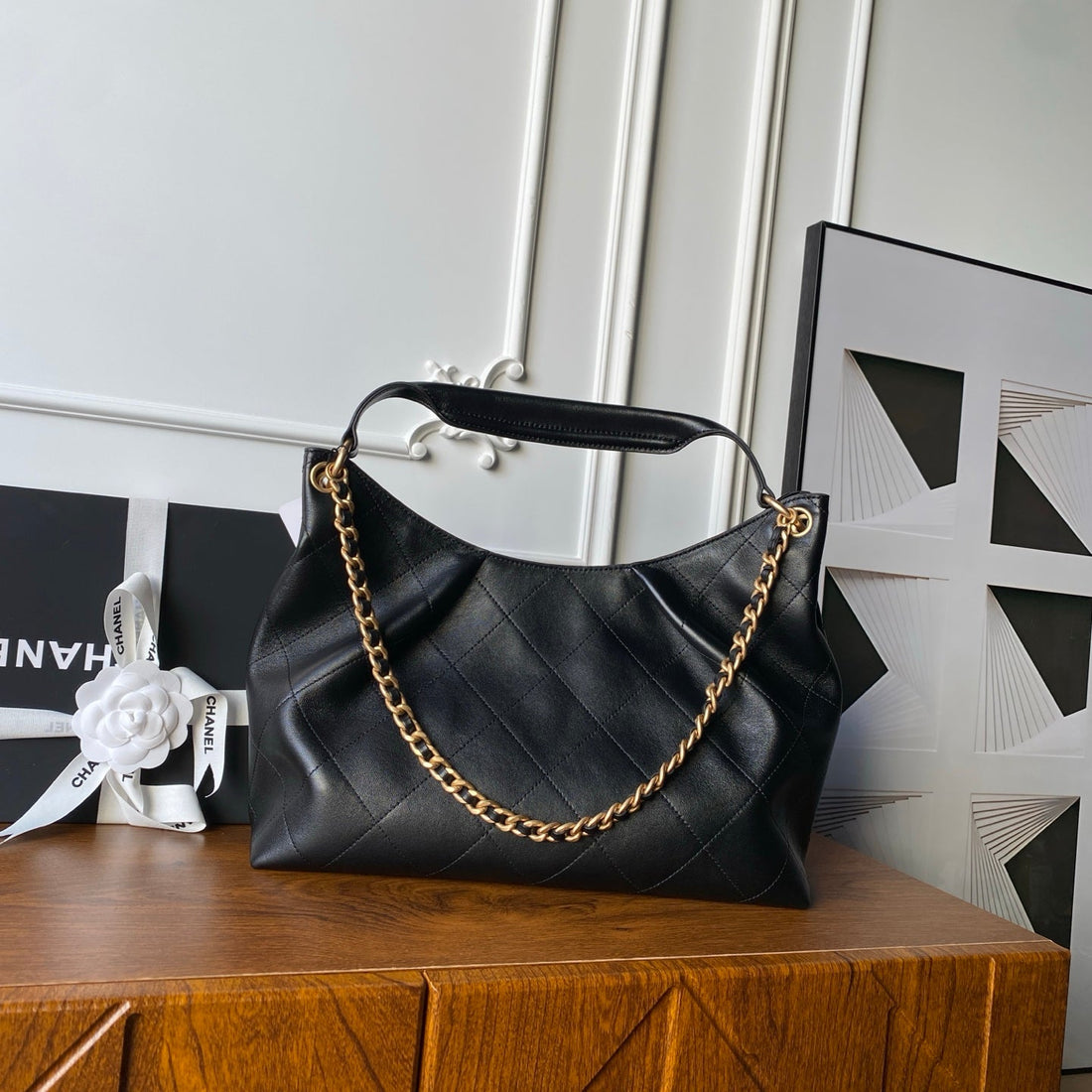 Chanel 2025 Hobo Bag 35CM Black Calfskin 318242