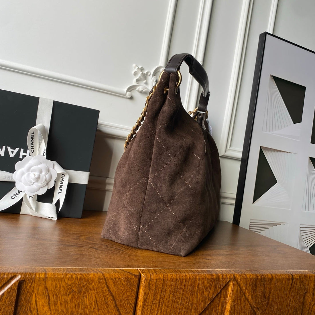 Chanel 2025 Hobo Bag 35CM Brown Suede 318243