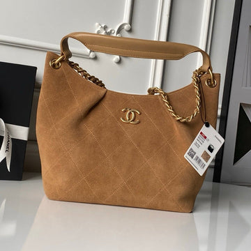Chanel 2025 Hobo Bag 31CM Tan Suede With Gold Hardware 320287